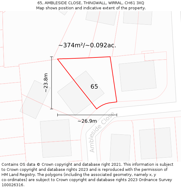 65, AMBLESIDE CLOSE, THINGWALL, WIRRAL, CH61 3XQ: Plot and title map