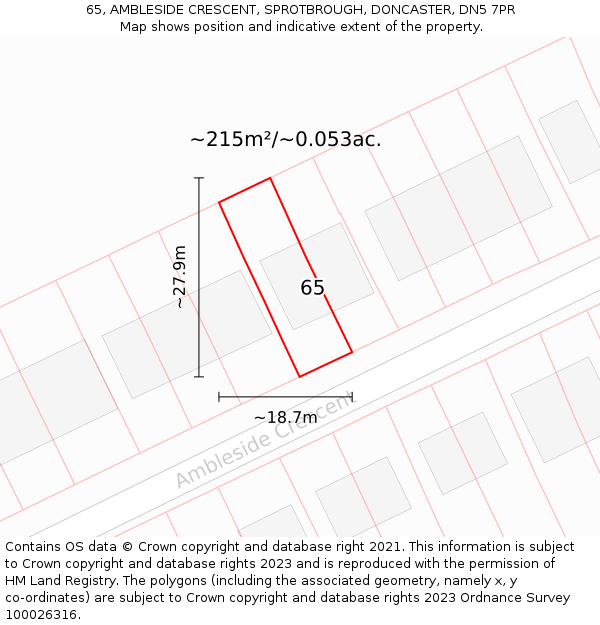 65, AMBLESIDE CRESCENT, SPROTBROUGH, DONCASTER, DN5 7PR: Plot and title map