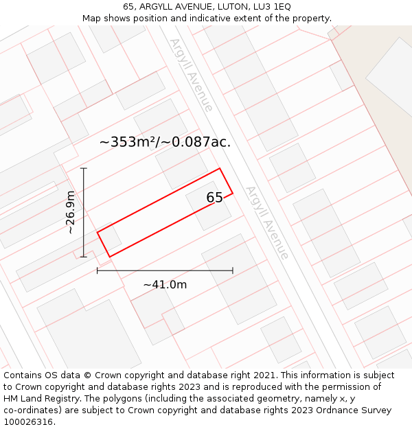65, ARGYLL AVENUE, LUTON, LU3 1EQ: Plot and title map