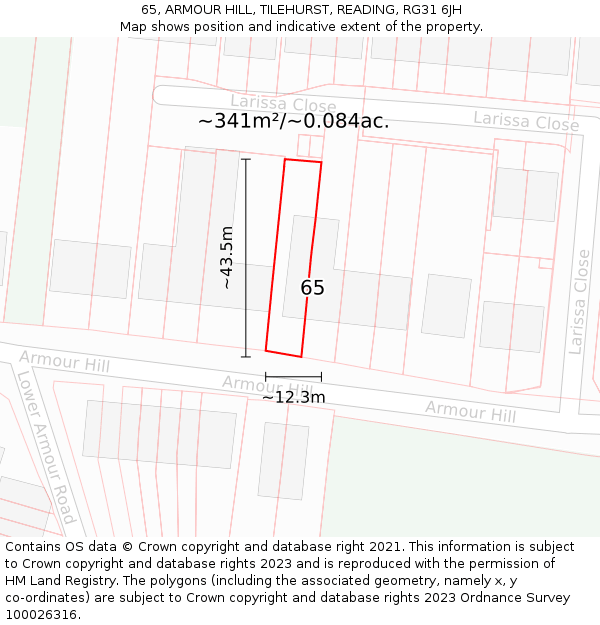 65, ARMOUR HILL, TILEHURST, READING, RG31 6JH: Plot and title map