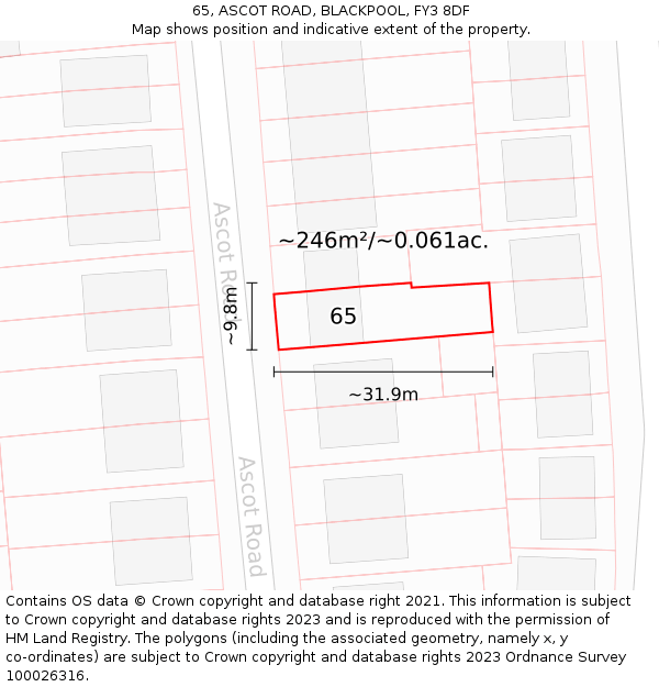 65, ASCOT ROAD, BLACKPOOL, FY3 8DF: Plot and title map