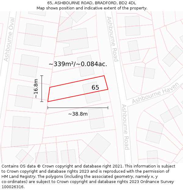 65, ASHBOURNE ROAD, BRADFORD, BD2 4DL: Plot and title map