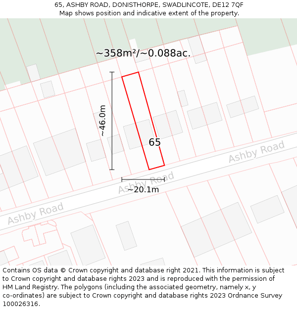 65, ASHBY ROAD, DONISTHORPE, SWADLINCOTE, DE12 7QF: Plot and title map