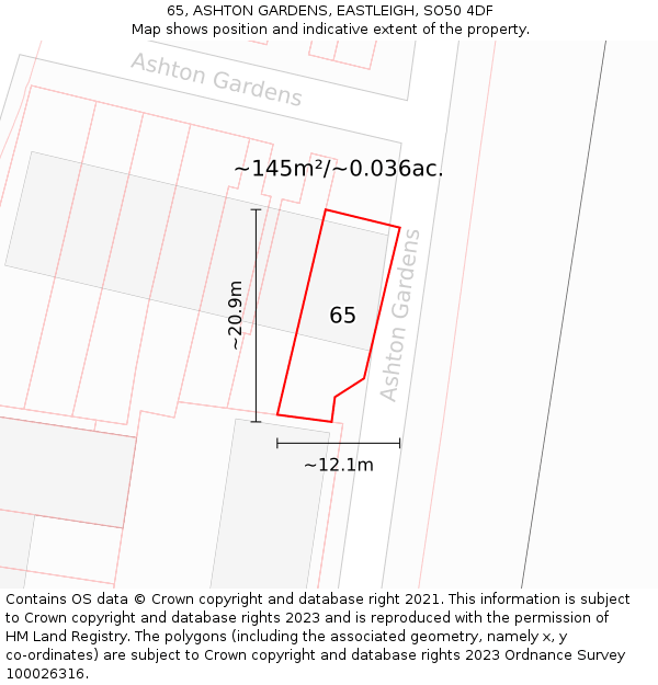 65, ASHTON GARDENS, EASTLEIGH, SO50 4DF: Plot and title map