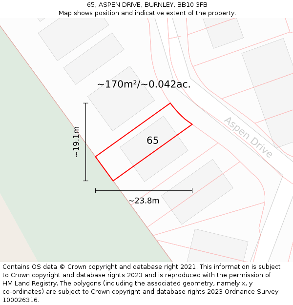 65, ASPEN DRIVE, BURNLEY, BB10 3FB: Plot and title map