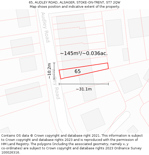 65, AUDLEY ROAD, ALSAGER, STOKE-ON-TRENT, ST7 2QW: Plot and title map