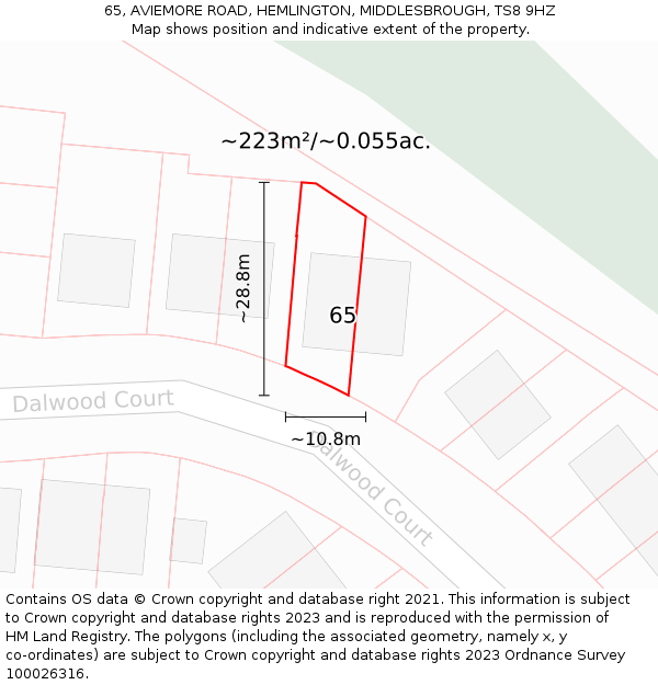 65, AVIEMORE ROAD, HEMLINGTON, MIDDLESBROUGH, TS8 9HZ: Plot and title map