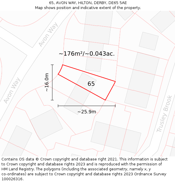 65, AVON WAY, HILTON, DERBY, DE65 5AE: Plot and title map
