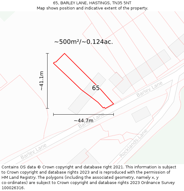 65, BARLEY LANE, HASTINGS, TN35 5NT: Plot and title map