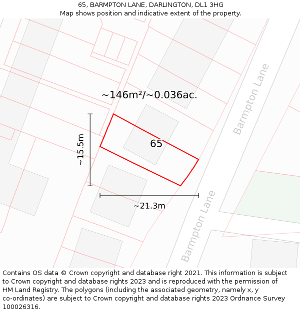 65, BARMPTON LANE, DARLINGTON, DL1 3HG: Plot and title map