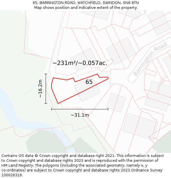65, BARRINGTON ROAD, WATCHFIELD, SWINDON, SN6 8TN: Plot and title map