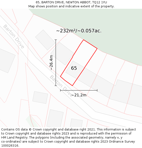 65, BARTON DRIVE, NEWTON ABBOT, TQ12 1YU: Plot and title map