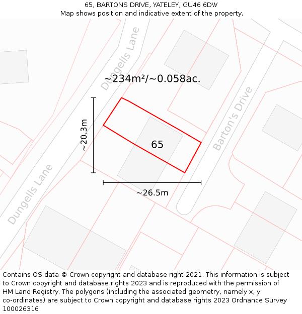 65, BARTONS DRIVE, YATELEY, GU46 6DW: Plot and title map