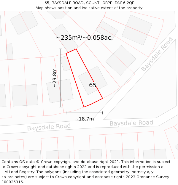 65, BAYSDALE ROAD, SCUNTHORPE, DN16 2QF: Plot and title map