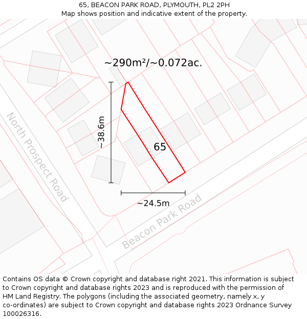 65, BEACON PARK ROAD, PLYMOUTH, PL2 2PH: Plot and title map