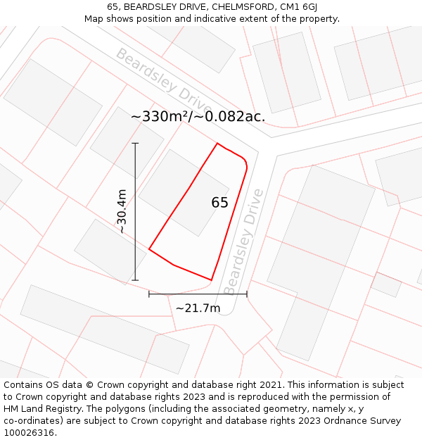 65, BEARDSLEY DRIVE, CHELMSFORD, CM1 6GJ: Plot and title map