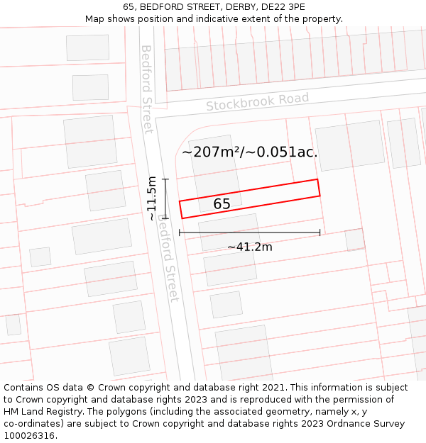 65, BEDFORD STREET, DERBY, DE22 3PE: Plot and title map