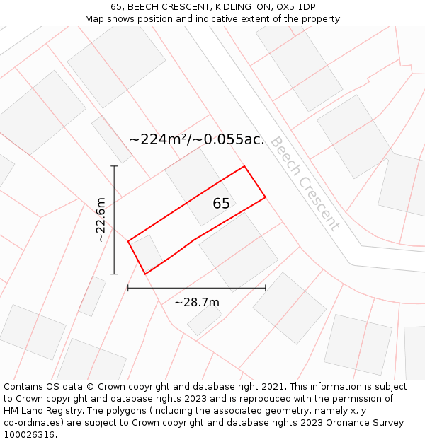 65, BEECH CRESCENT, KIDLINGTON, OX5 1DP: Plot and title map