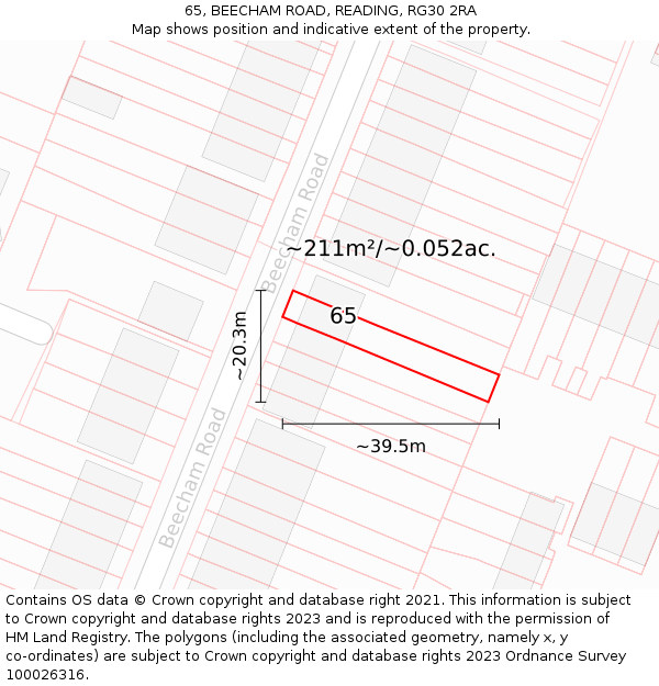 65, BEECHAM ROAD, READING, RG30 2RA: Plot and title map