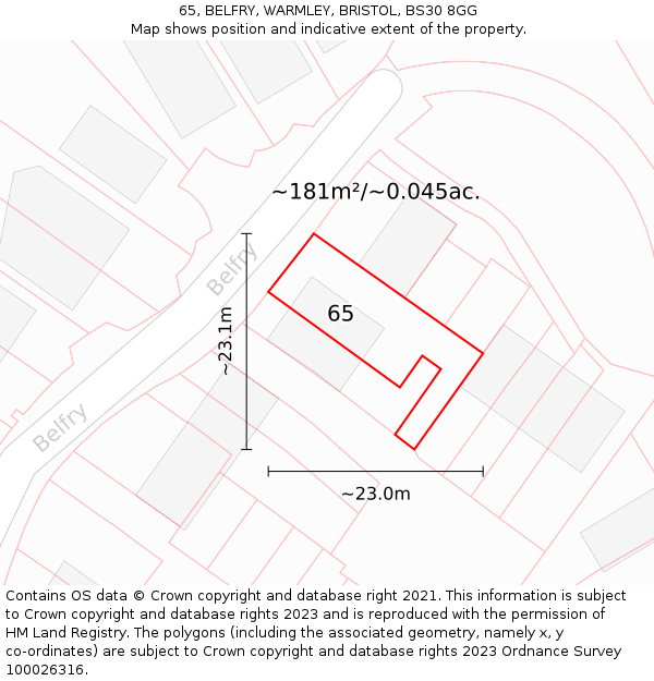 65, BELFRY, WARMLEY, BRISTOL, BS30 8GG: Plot and title map