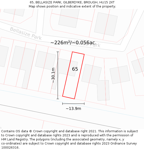 65, BELLASIZE PARK, GILBERDYKE, BROUGH, HU15 2XT: Plot and title map