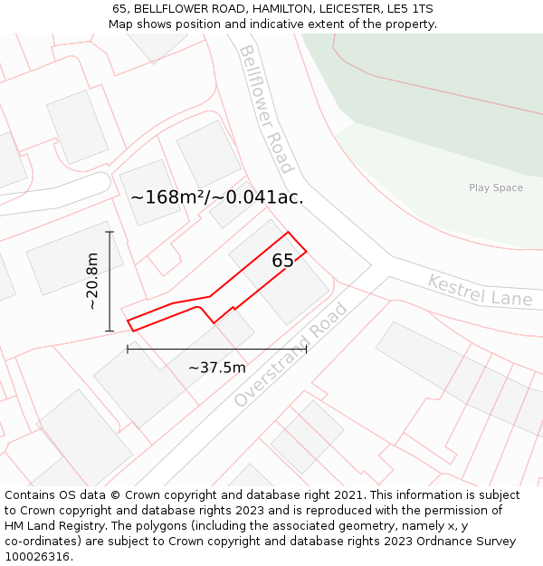 65, BELLFLOWER ROAD, HAMILTON, LEICESTER, LE5 1TS: Plot and title map