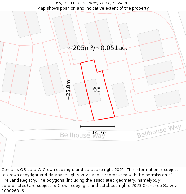 65, BELLHOUSE WAY, YORK, YO24 3LL: Plot and title map
