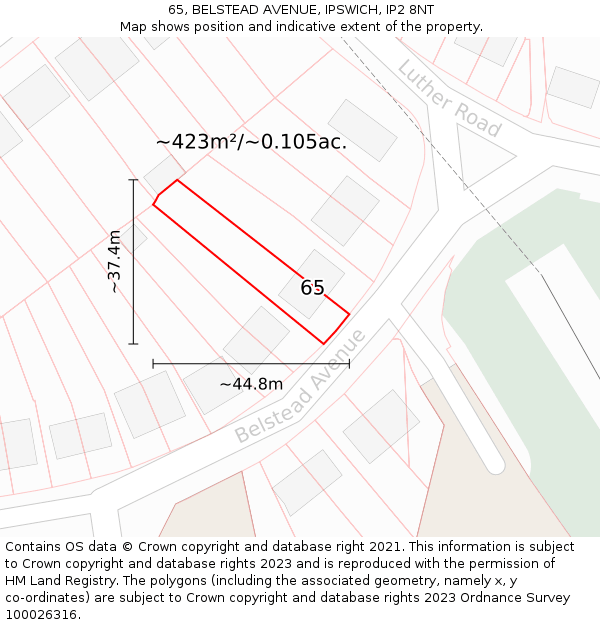 65, BELSTEAD AVENUE, IPSWICH, IP2 8NT: Plot and title map