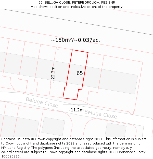 65, BELUGA CLOSE, PETERBOROUGH, PE2 8NR: Plot and title map