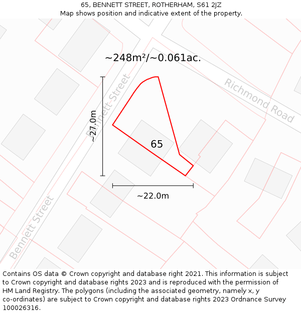 65, BENNETT STREET, ROTHERHAM, S61 2JZ: Plot and title map