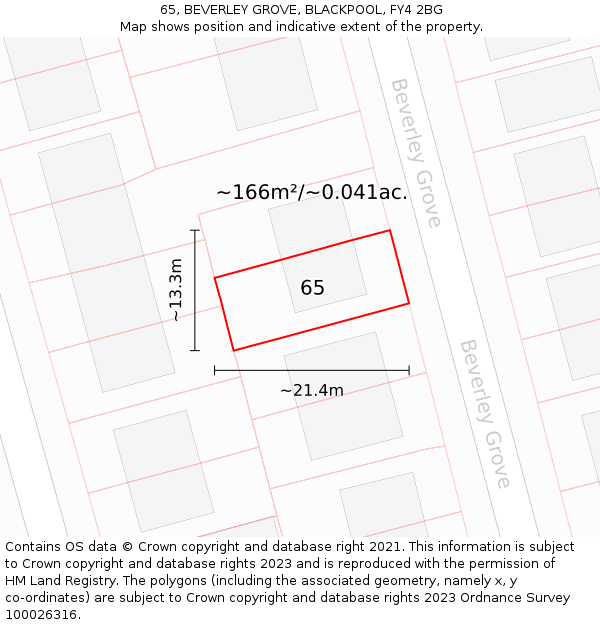 65, BEVERLEY GROVE, BLACKPOOL, FY4 2BG: Plot and title map