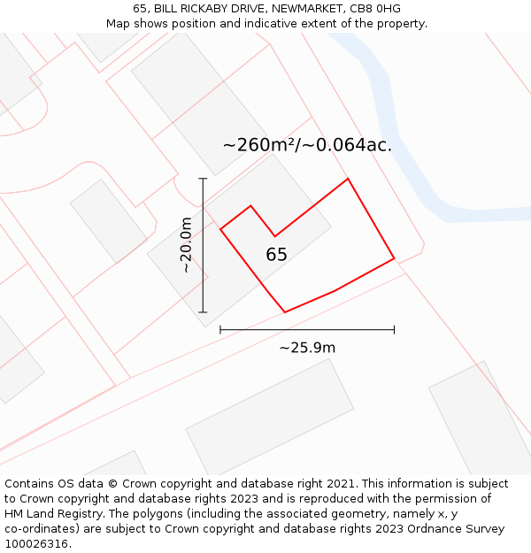 65, BILL RICKABY DRIVE, NEWMARKET, CB8 0HG: Plot and title map