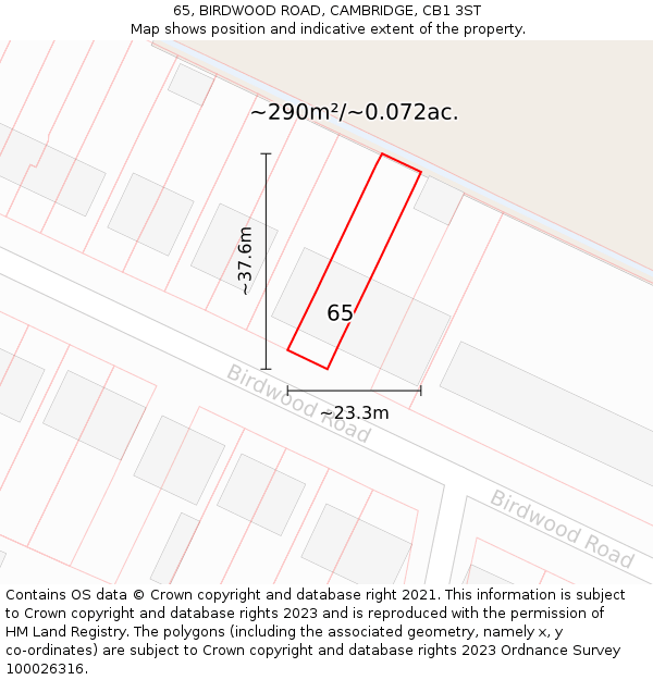 65, BIRDWOOD ROAD, CAMBRIDGE, CB1 3ST: Plot and title map