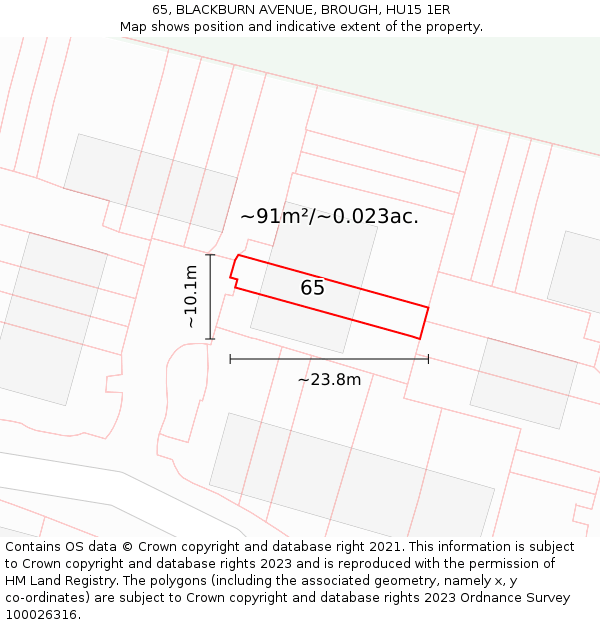 65, BLACKBURN AVENUE, BROUGH, HU15 1ER: Plot and title map