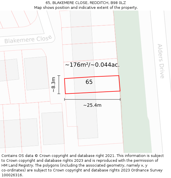 65, BLAKEMERE CLOSE, REDDITCH, B98 0LZ: Plot and title map