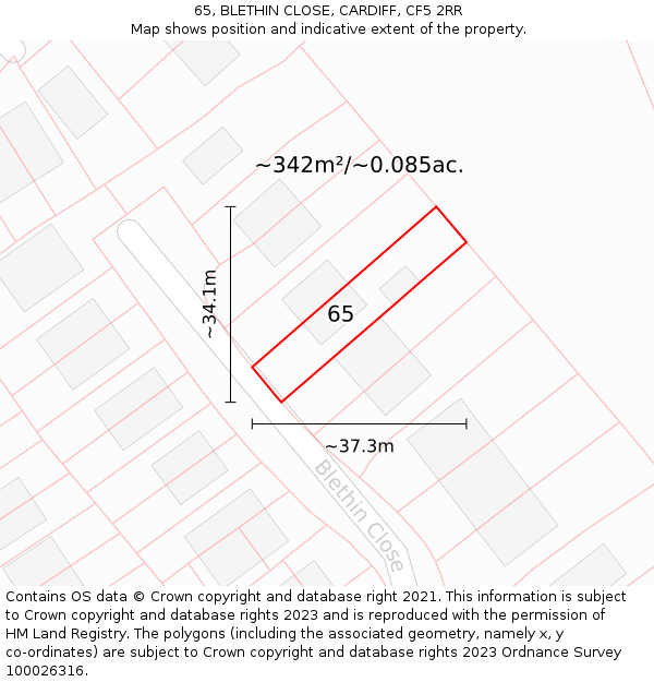 65, BLETHIN CLOSE, CARDIFF, CF5 2RR: Plot and title map