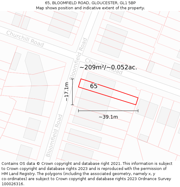 65, BLOOMFIELD ROAD, GLOUCESTER, GL1 5BP: Plot and title map