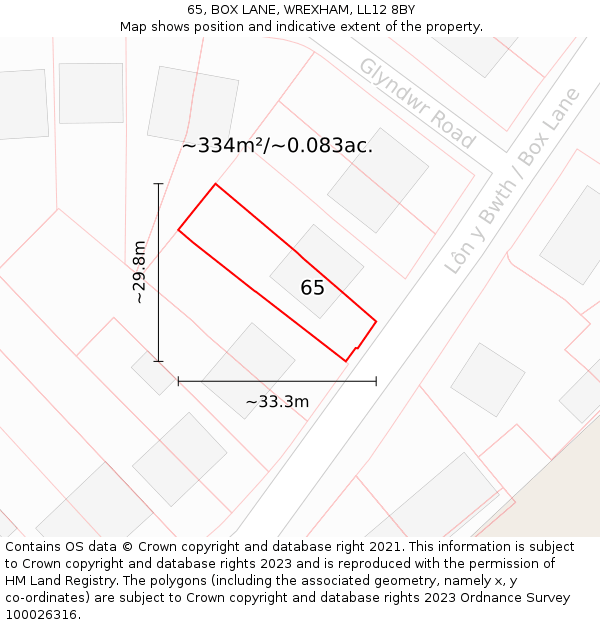 65, BOX LANE, WREXHAM, LL12 8BY: Plot and title map