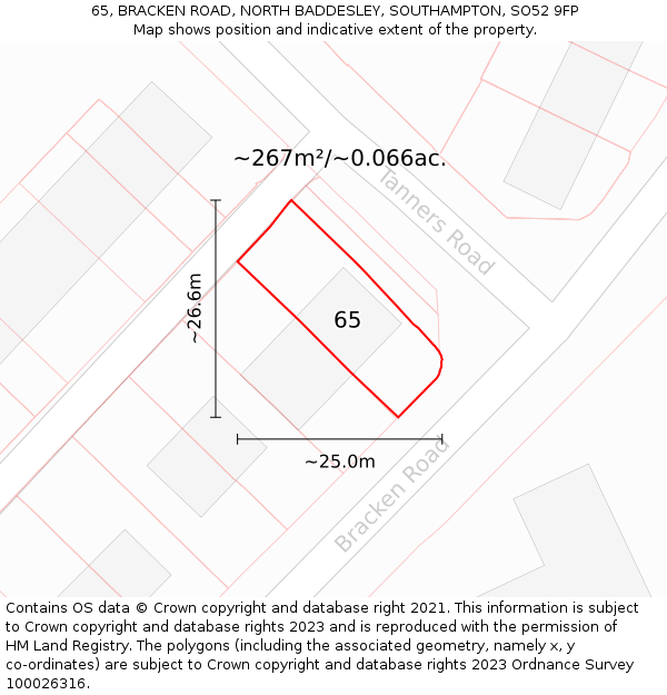 65, BRACKEN ROAD, NORTH BADDESLEY, SOUTHAMPTON, SO52 9FP: Plot and title map