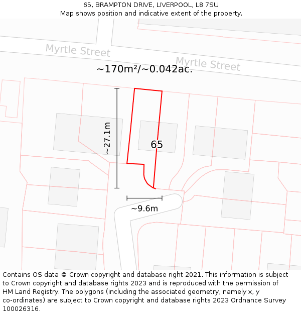 65, BRAMPTON DRIVE, LIVERPOOL, L8 7SU: Plot and title map
