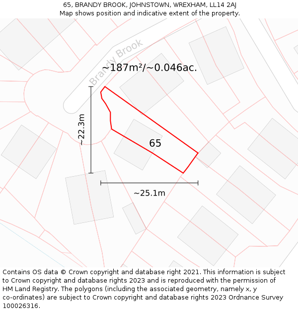 65, BRANDY BROOK, JOHNSTOWN, WREXHAM, LL14 2AJ: Plot and title map