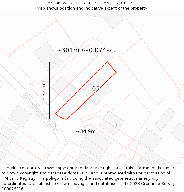 65, BREWHOUSE LANE, SOHAM, ELY, CB7 5JD: Plot and title map