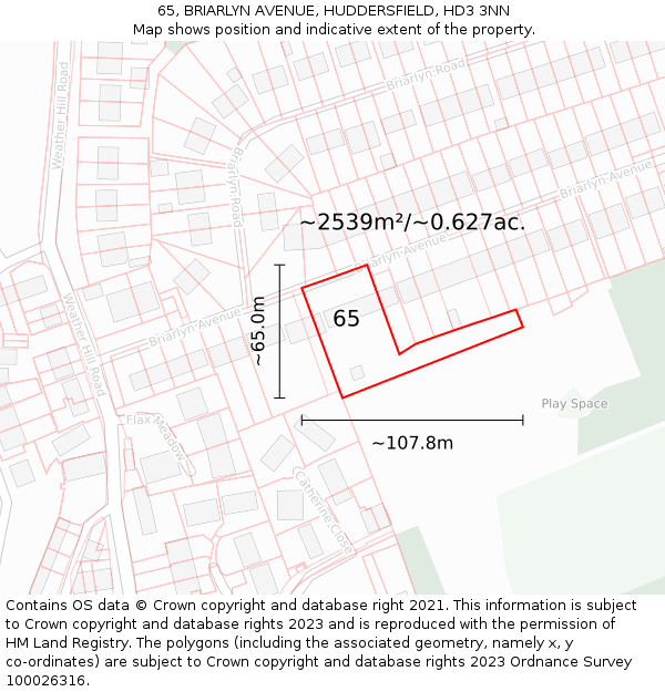 65, BRIARLYN AVENUE, HUDDERSFIELD, HD3 3NN: Plot and title map