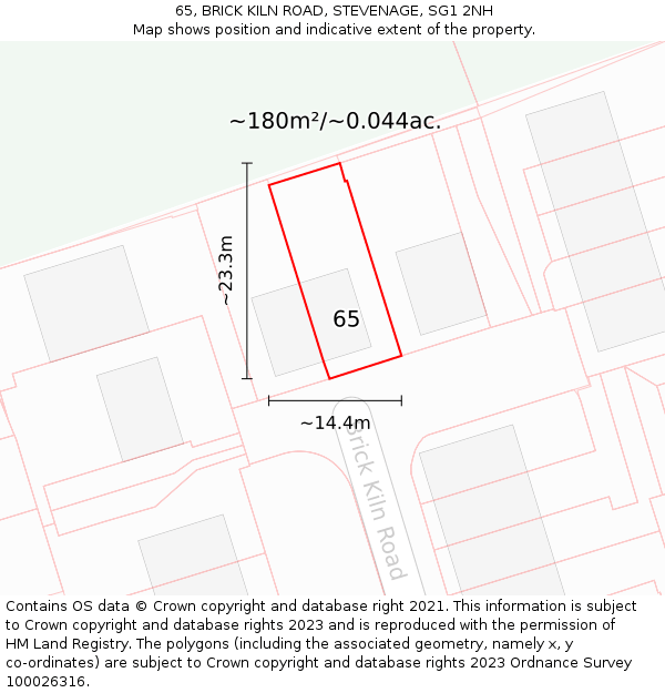 65, BRICK KILN ROAD, STEVENAGE, SG1 2NH: Plot and title map