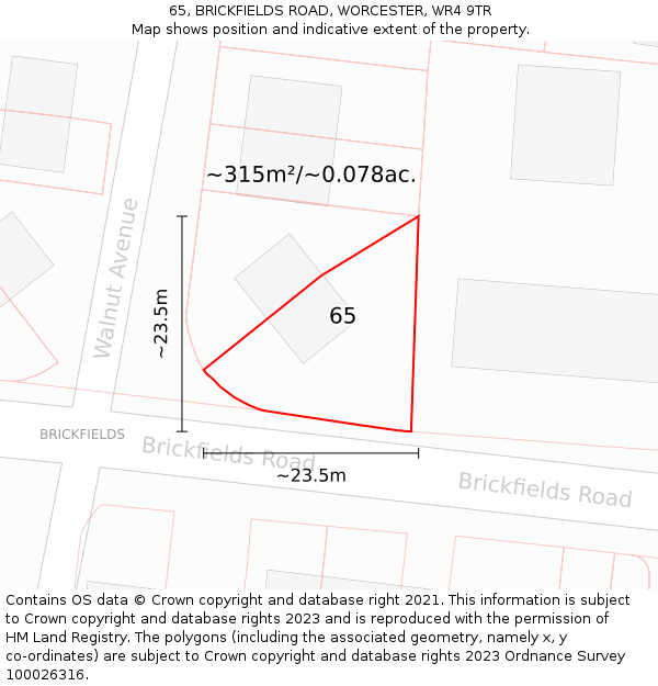 65, BRICKFIELDS ROAD, WORCESTER, WR4 9TR: Plot and title map
