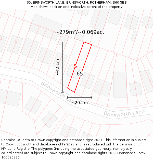 65, BRINSWORTH LANE, BRINSWORTH, ROTHERHAM, S60 5BS: Plot and title map