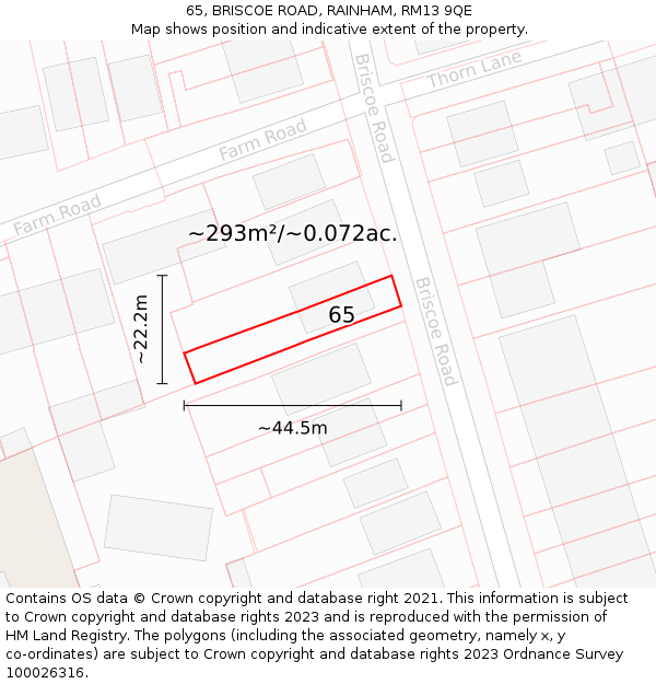 65, BRISCOE ROAD, RAINHAM, RM13 9QE: Plot and title map