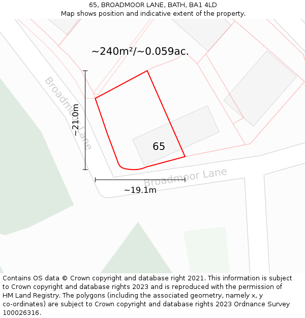 65, BROADMOOR LANE, BATH, BA1 4LD: Plot and title map