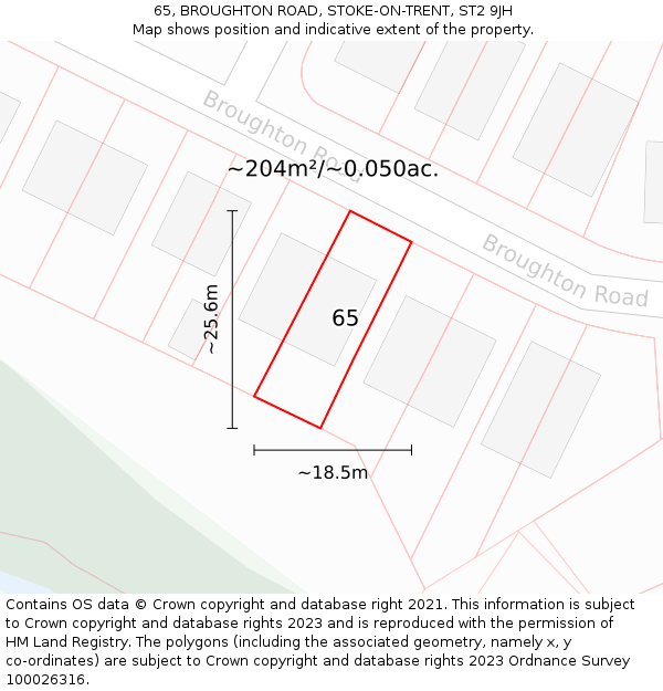 65, BROUGHTON ROAD, STOKE-ON-TRENT, ST2 9JH: Plot and title map