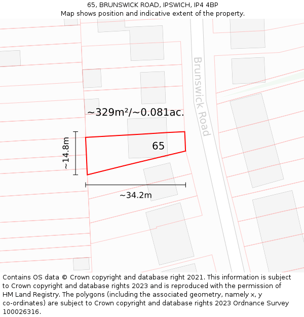 65, BRUNSWICK ROAD, IPSWICH, IP4 4BP: Plot and title map